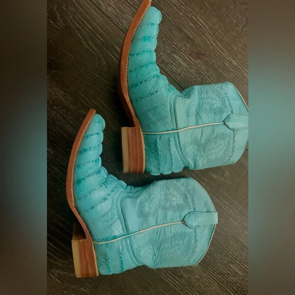 ♠️SOLD♠️ Linea de Oro Crocodile and Leather Cowboy Boots - Kids Size 12 - Picture 5 of 8